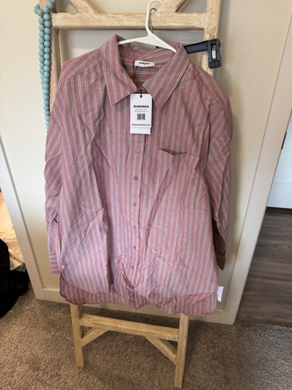 Rumored Red and White Striped Oversized Boyfriend Button Down Shirt